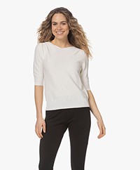 no man's land Cotton Sweater with Short Puff Sleeves - Ivory