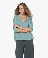 Majestic Filatures Linen T-shirt with Cropped Sleeves - Lagon