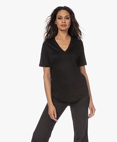 Neeve The Lisa Linen V-neck T-shirt - Essential Black