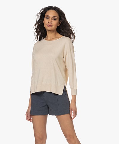 Repeat Cotton-Lyocell Side Split Sweater - Ivory 
