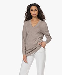 Sibin/Linnebjerg Merino Wool V-neck Sweater - Sand Melange