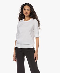 Repeat Bio Cotton Blend Sweater with Elbow-length Sleeves - White