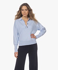Repeat Cotton and Viscose Polo Sweater - Light Blue