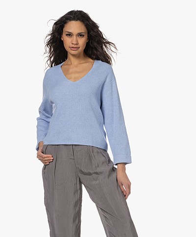 Repeat Cotton-Cashmere Ribbed Sweater - Sky