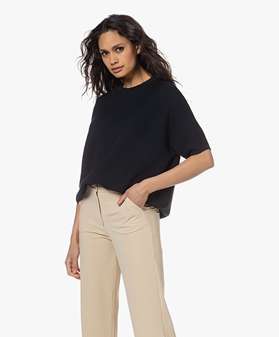 Sibin/Linnebjerg Lola Cotton Blend Short Sleeve Sweater - Navy