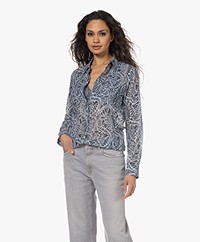 Belluna Moni Katoenen Voile Print Blouse - Blue Batik