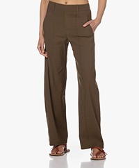 Vince Straight Pull-on Linen Blend Pants - Olive Night