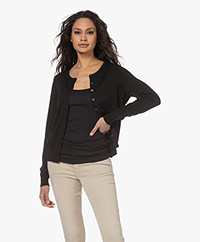 Repeat Cotton Blend Buttoned Cardigan - Black