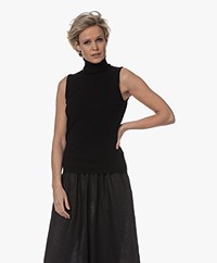 Resort Finest Sleeveless Cashmere-Silk Blend Turtleneck Top - Black