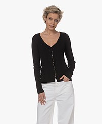 Majestic Filatures Ribbed Sweater with Lurex and Buttons - Black