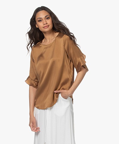 no man's land Washed Silk Ruffles Blouse - Toffee