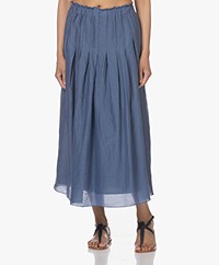 Pomandère Cotton-Silk Midi Skirt - Indigo Blue