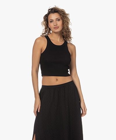 Closed Cropped Ribbed Jersey Tank Top - Black