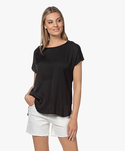 Repeat Jersey T-shirt with Silk Front Panel - Black