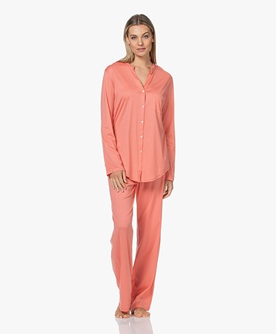 HANRO Cotton Deluxe Long Sleeve Pajama Set - Carnation