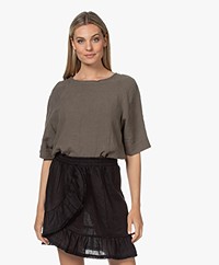 Woman by Earn Merel Short Sleeve Linen Blouse - Khaki