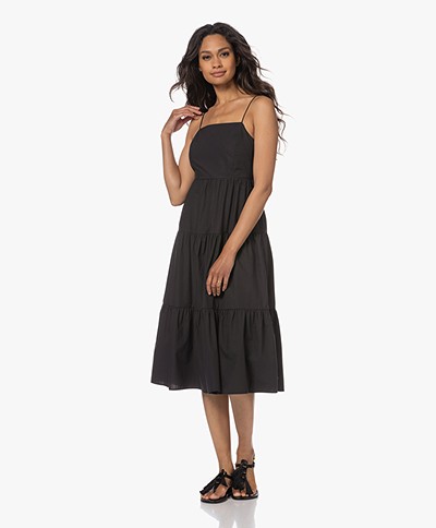 Rails Leni Tiered Poplin Dress with Open Back - Black