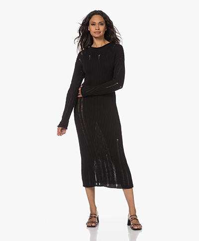 Róhe Drop Needle Raw Knitted Dress - Black