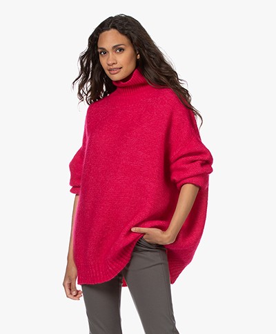 American Vintage Zabidoo Mohair Blend Turtleneck Sweater - Fuchsia Melange 