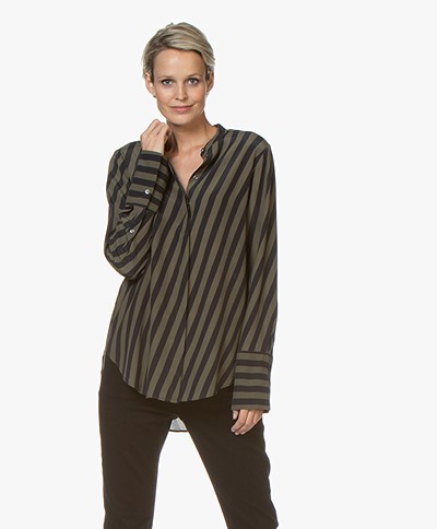 Closed Sparrow Striped Blouse in Viscose and Silk - Black/Khaki