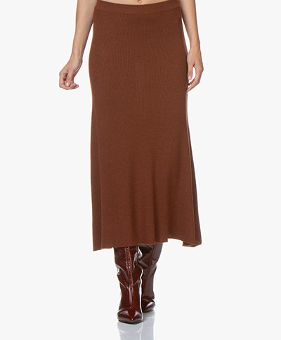 Repeat Knitted Merino Midi Skirt - Rust