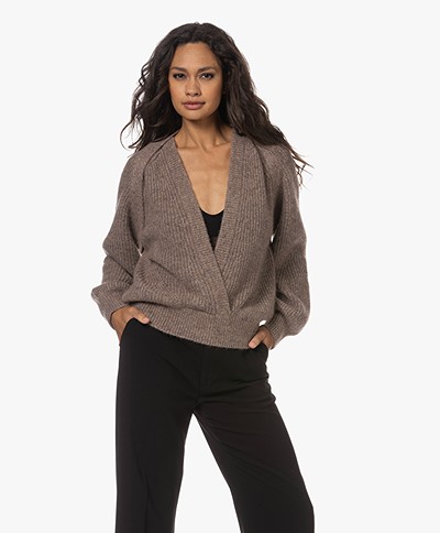 Repeat Alpaca Bland Wrap Front V-neck Sweater - Taupe 