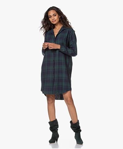 by-bar Checkered Cotton Blend Shirt Dress - Hill Green