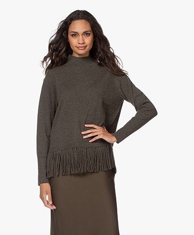 Repeat Wool and Cashmere Fringe Sweater - Khaki