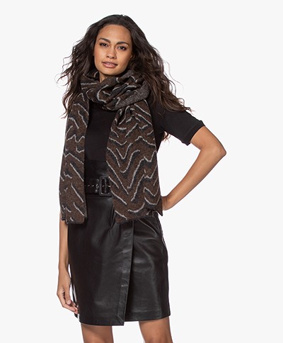 Repeat Jacquard Knitted Scarf - Brown