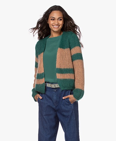 by-bar Evi Astro Intarsia Mohair Blend Cardigan - Hill Green
