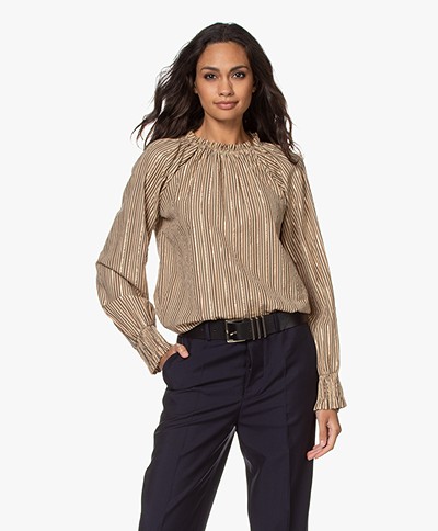 by-bar Gaby Sparkle Striped Blouse - Stone Sand