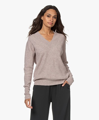 Repeat Wool and Cashmere V-neck Sweater - Multibeige