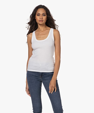 Closed Ribbed Organic Cotton Tank Top - White