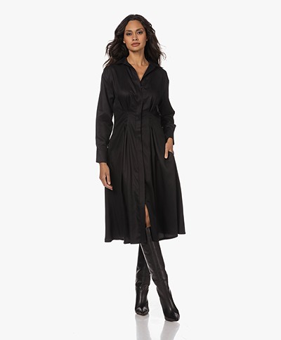 LaSalle Lyocell Pleated Shirt Dress - Black