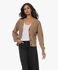 Repeat Buttoned V-neck Cardigan with Balloon Sleeves - Camel