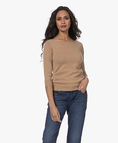 extreme cashmere N°92 Sweet Cashmere Cropped Sleeve Sweater - Camel
