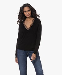 IRO Haby Fine Knitted Wool Blend Sweater with Lace - Black