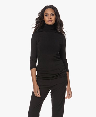 Woman by Earn Beau Viscose Crepe Turtleneck Sweater - Black
