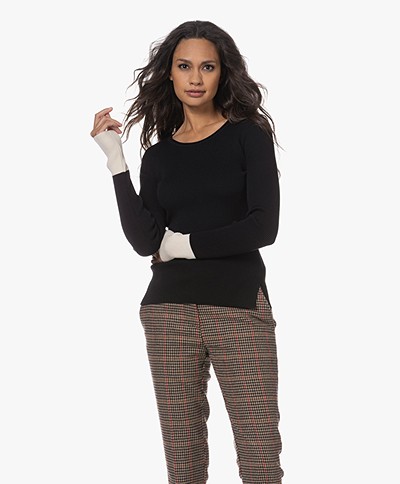 Woman by Earn Lory Cuffs Modal Blend Ribbed Sweater - Black Vari