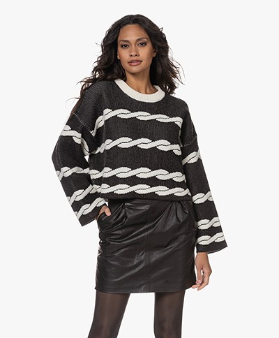IRO Wahib Cropped Sweater with Cable Pattern - Black/Ecru