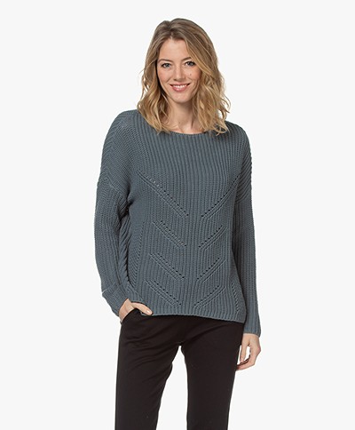 indi & cold Pure Cotton Fisherman's Sweater - Steel Grey