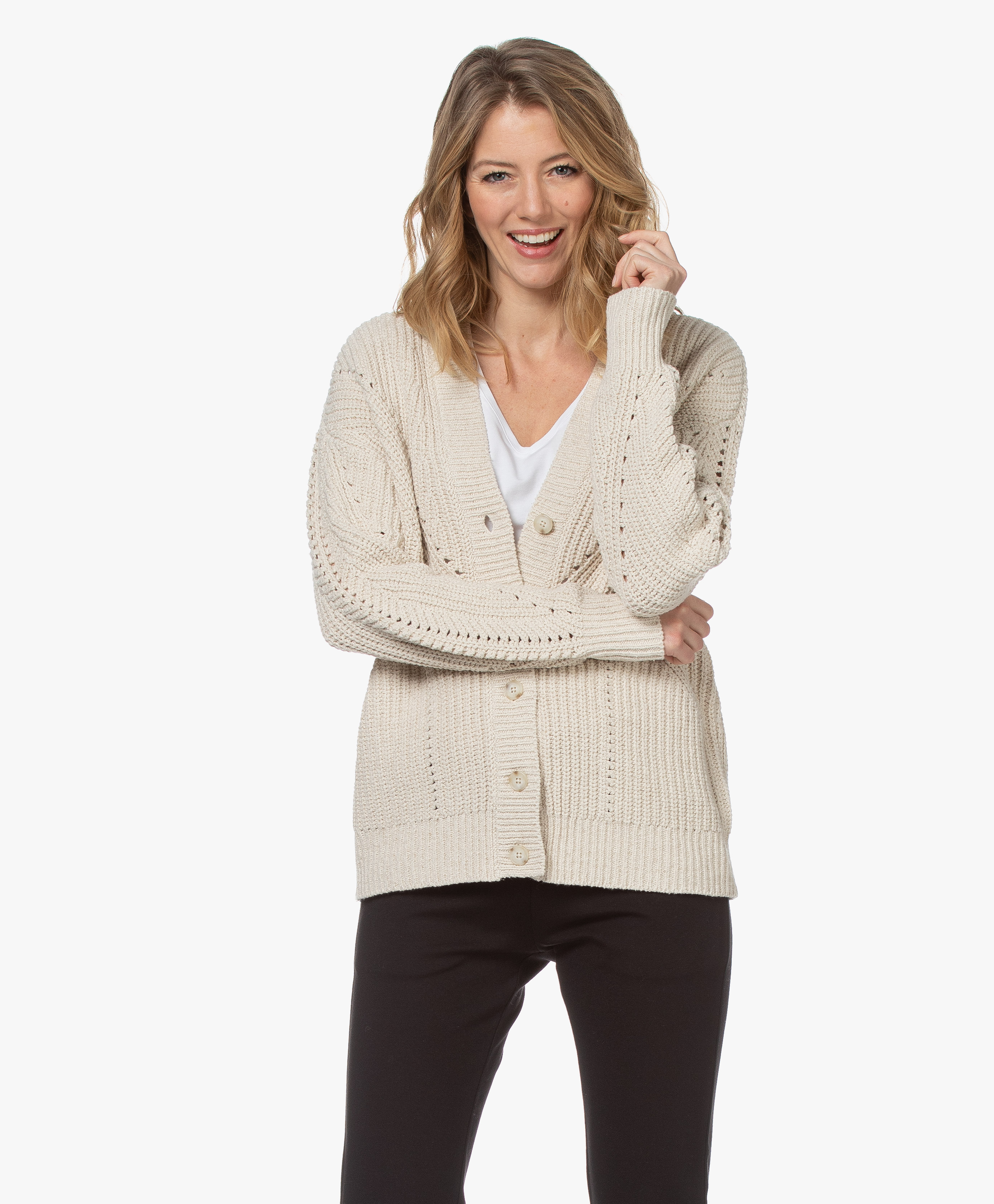 Repeat Chunky Knit Cotton Blend Buttoned Cardigan - Ivory - 400466 9266 ...