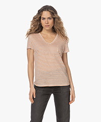Repeat Striped Linen T-shirt - Apricot
