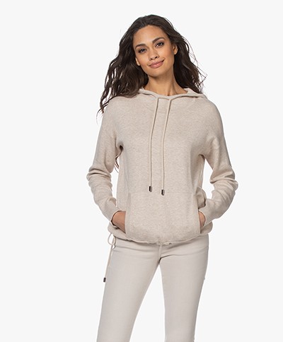 Repeat Knitted Cotton Blend Hooded Sweater - Beige