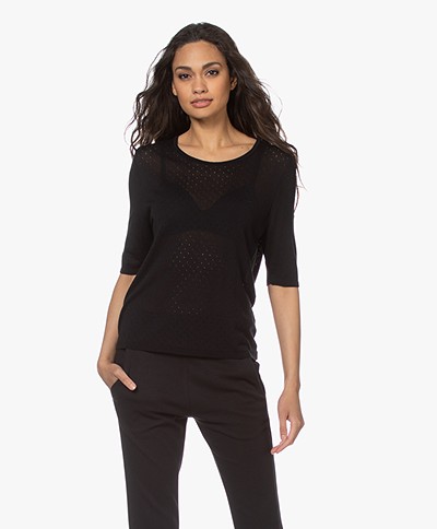 Sibin/Linnebjerg Lily Pointelle Sweater with Half-length Sleeves - Black