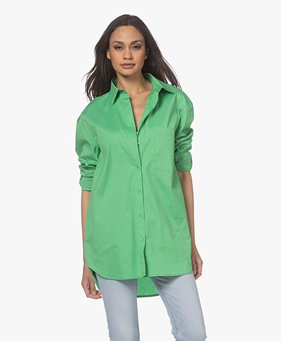 Woman by Earn Floor Papercotton Stretch Overhemdblouse - Lime Green
