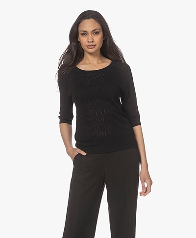 KYRA Philou Ajour Sweater with Half-length Sleeves - Black