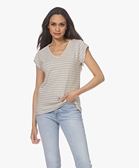indi & cold Striped Linen Mix T-shirt - Azul Añil