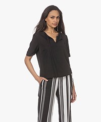 KYRA Scottie Lyocell Blend Short Sleeve Blouse with Tie-closure - Black