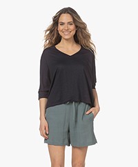 Majestic Filatures Linen T-shirt with Cropped Sleeves - Marine